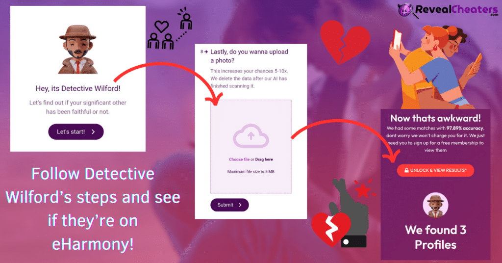 RevealCheaters Search: How to Find Someone on eHarmony by Picture